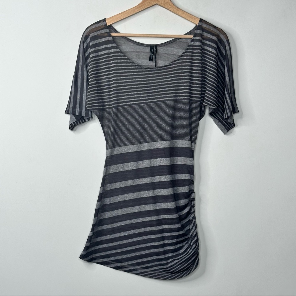 Guess By Marciano Women Gray Stripe Off Shoulder Sleeve Pullover Top